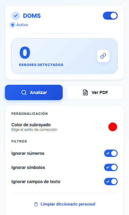 Panel de control DOMS – Corrector Ortográfico
